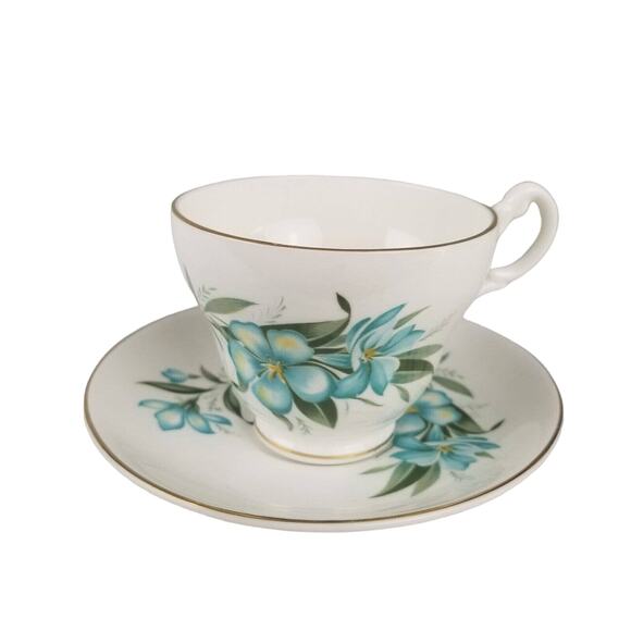 Blue Floral Teacup & Saucer - Consort China made in England - Picture 1 of 8